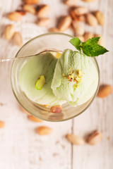 Tasty ice cream with pistachios
