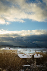 Fototapeta premium View of the River Ob in Siberia in winter in downtown