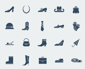 Shoes and accessories icons isolated on white - obrazy, fototapety, plakaty