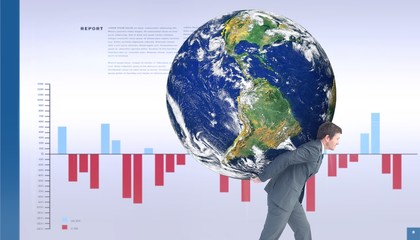 Composite image of businessman carrying the world
