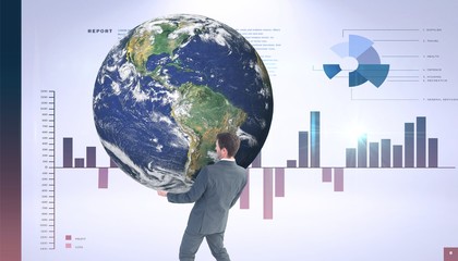 Composite image of businessman carrying the world