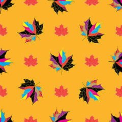 Vector seamless background of autumnal leaves.