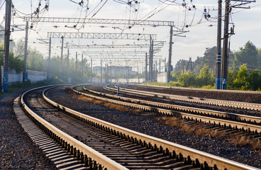 rotate multiple railroad tracks in summer and hot weather © vladimircaribb