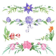 Deurstickers Elegant Watercolor Floral Vignettes © Kisika