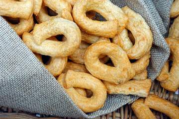 Bread sticks with olive oil Tarallini from Apulia, Italy