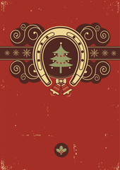 Red Christmas background with horseshoe