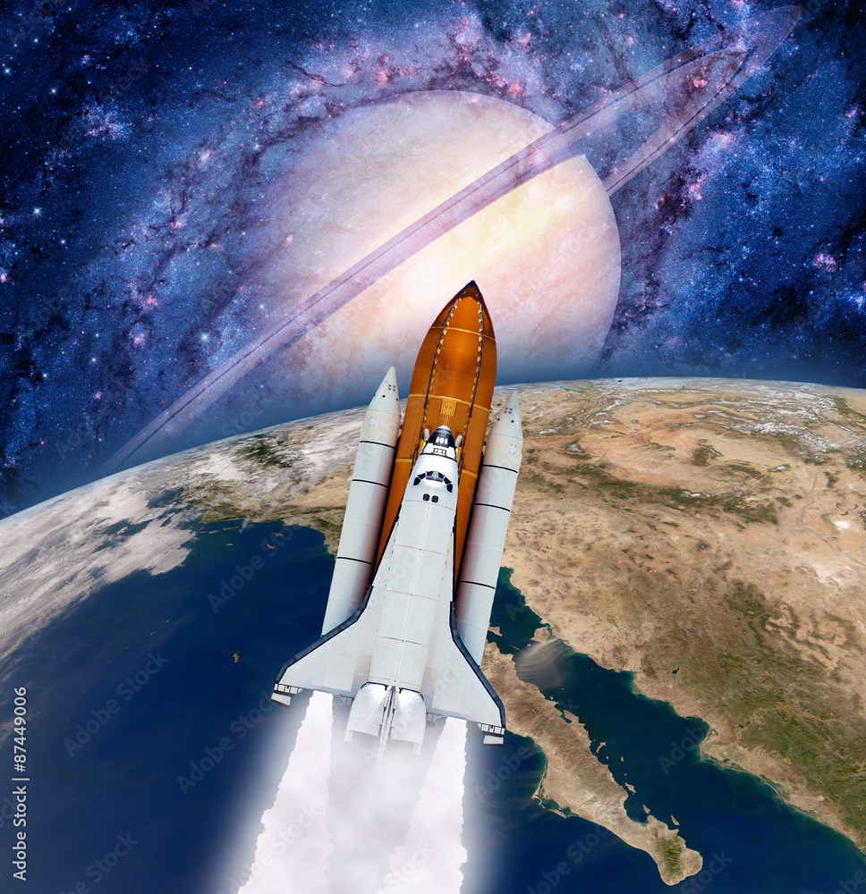 Wall mural space shuttle rocket power launch astronaut spaceship earth planet. elements of this image furnished
