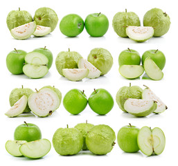 guava and apple on white background
