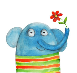 Elephant with flower. Watercolor - 87450040