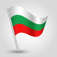 vector waving simple triangle bulgarian flag on pole - national symbol of bulgaria with inclined metal stick