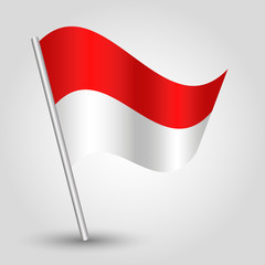 vector waving simple triangle flag on pole - national symbol of monaco with inclined metal stick