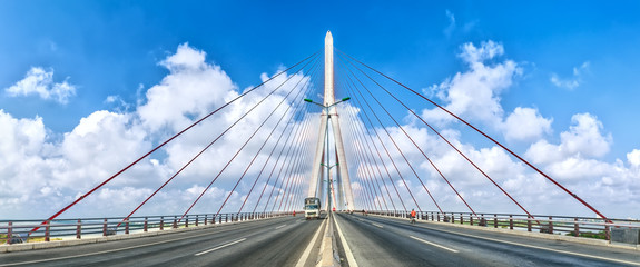 Panorama Can Tho bridge over the rope splash in beautiful sky. Here is the pride of Vietnam architecture make people's lives more developed thanks to this bridge
