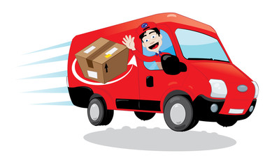 Courier driving a delivery van