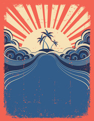 Obraz premium Tropical background with palms on grunge poster