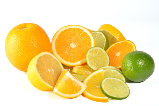     Fresh orange fruit and lemon isolated on white background 