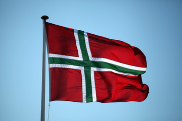 The flag of Bornholm - Danish island in the Baltic Sea