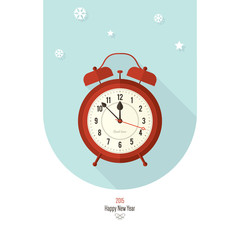 Christmas and New Year. Vector greeting card with vintage clock