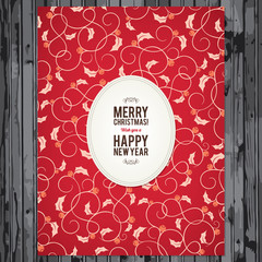 Christmas and New Year greeting card on wooden background