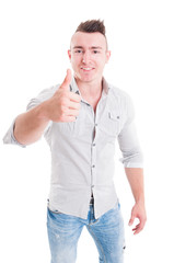 Handsome male model showing like or thumb-up