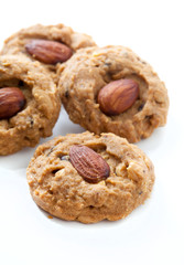 Homemade almond cookies on white background