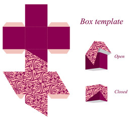 Square box template with lid and seamless pattern