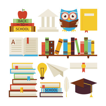 Flat Style Vector Collection of Books Education and Knowledge Ob