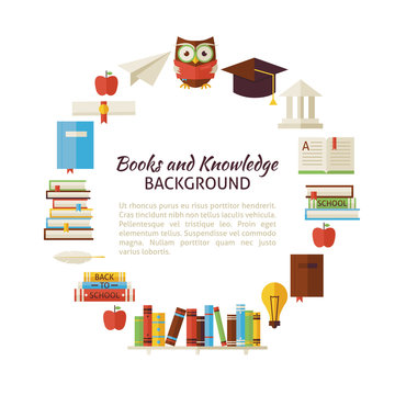 Flat Style Vector Circle Template of Books Education Knowledge