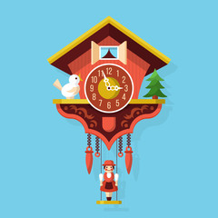 Cuckoo clock flat style vector illustration