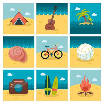 Summer flat icons set