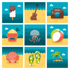 Summer flat icons set