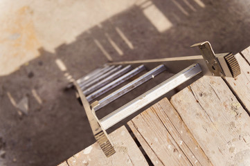 Ladder on a construction site. High angle view.