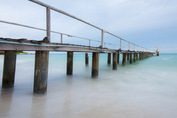 Side view of Wood Bridge on the beach at Samet Island, Thailand