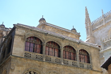 Architectural detail from the facade of Granada Cathedral, Andalusia, Spain.