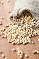 soya beans on wooden surface