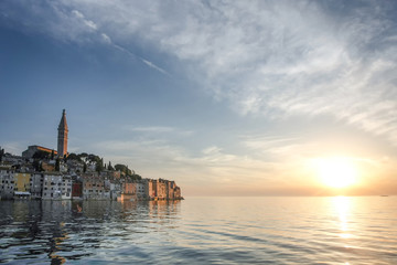 Old city core in Rovinj at sunset