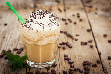 Ice coffee with milk and whipped cream 