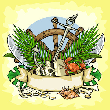 Pirates Treasure logo design, Vector illustrations with space