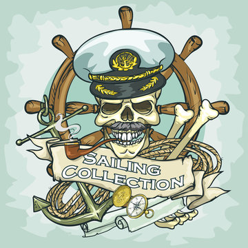 Captain skull logo design - Sailing Collection