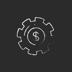 Obraz premium Gear with dollar sign drawn in chalk