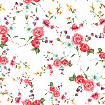 Vintage style watercolour rose seamless background pattern