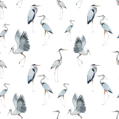 Foto op Plexiglas Watercolor heron pattern © zenina