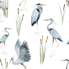 Foto op Plexiglas Watercolor heron pattern © zenina