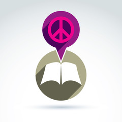 Peace concept. Vector open book with blank sheets placed in a ci