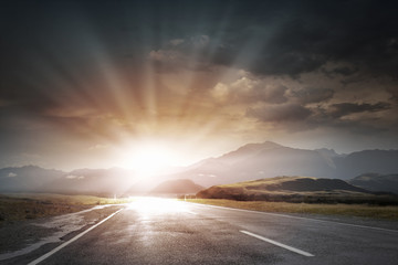 Sunrise over the road