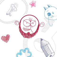 Vector hand drawn cartoon angry boy. Education theme graphic 