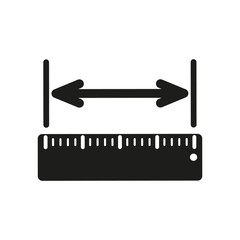 The width measurement icon. Ruler and straightedge, scale symbol. Flat