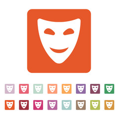 The smiling mask icon. Comedy and theater symbol. Flat