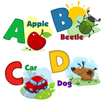 Alphabet with letters and pictures to them. 