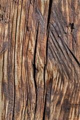 Old Weathered Cracked Rotten Wooden Railway Sleeper Coarse Surface with Burn and Cut Marks.