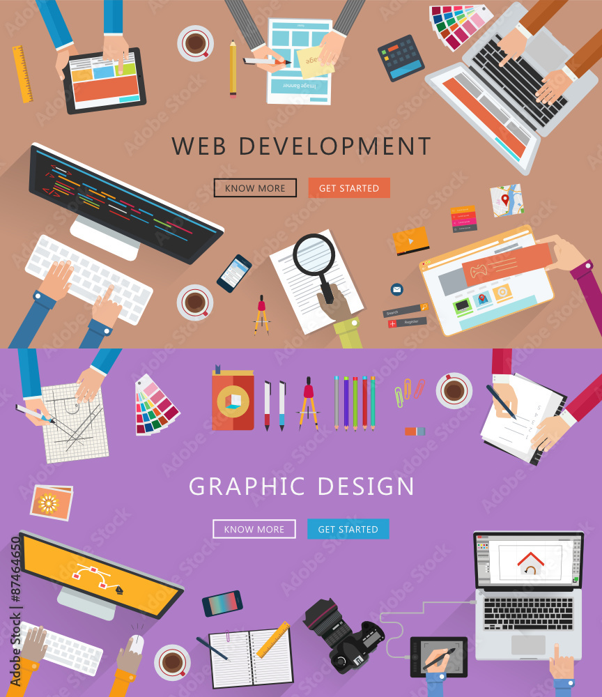Poster flat designed banners for web development and graphic design. vector